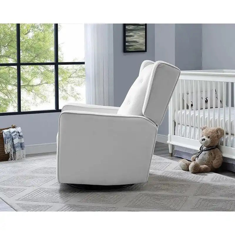 Fauteuil inclinable, pivotant et berçant en bois massif avec revêtement en microfibre, pour salon, chambre à coucher