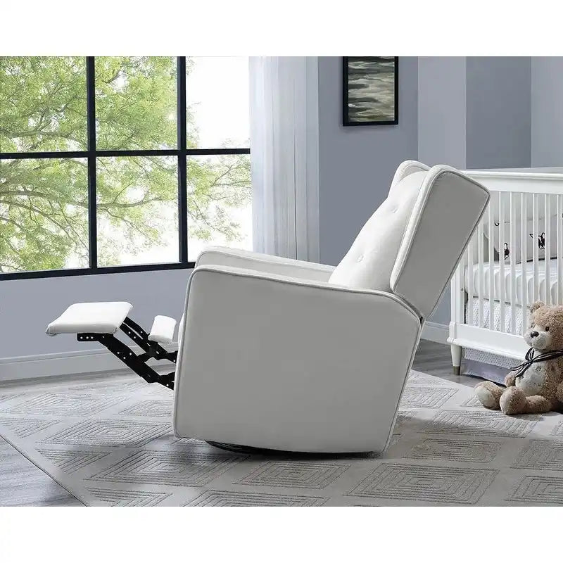 Fauteuil inclinable, pivotant et berçant en bois massif avec revêtement en microfibre, pour salon, chambre à coucher