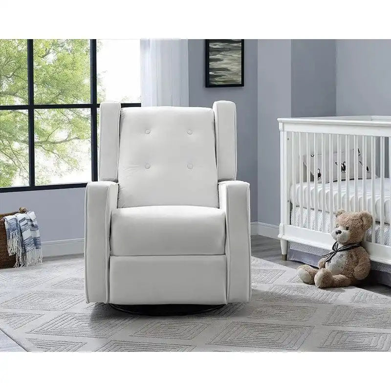 Fauteuil inclinable, pivotant et berçant en bois massif avec revêtement en microfibre, pour salon, chambre à coucher