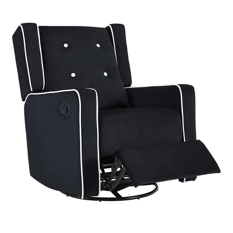 Fauteuil inclinable, pivotant et berçant en bois massif avec revêtement en microfibre, pour salon, chambre à coucher