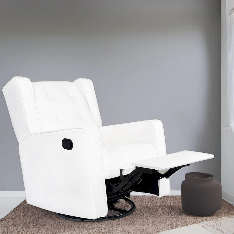 Fauteuil inclinable, pivotant et berçant en bois massif avec revêtement en microfibre, pour salon, chambre à coucher