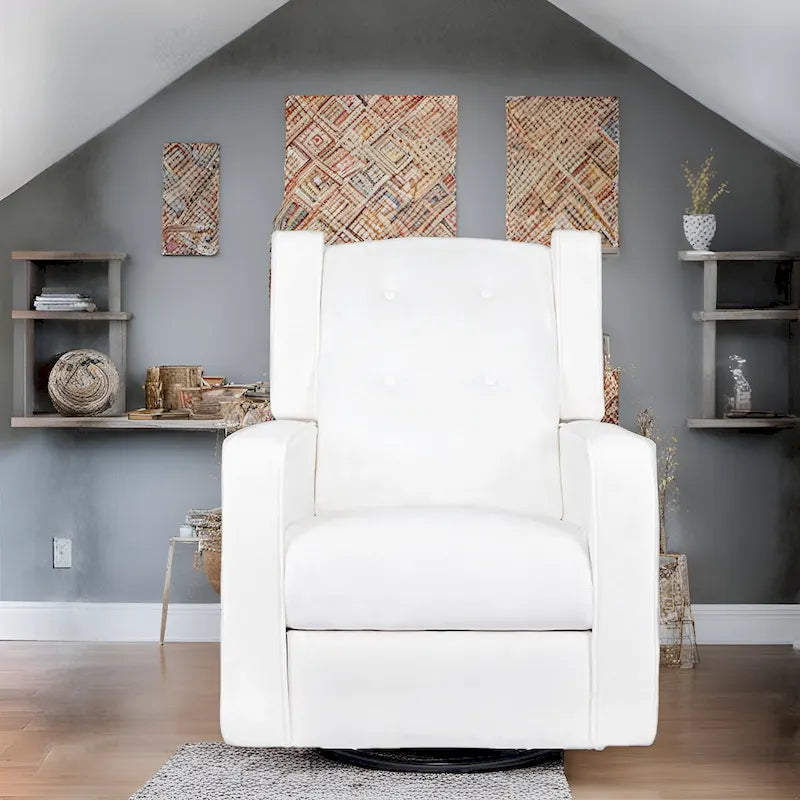 Fauteuil inclinable, pivotant et berçant en bois massif avec revêtement en microfibre, pour salon, chambre à coucher
