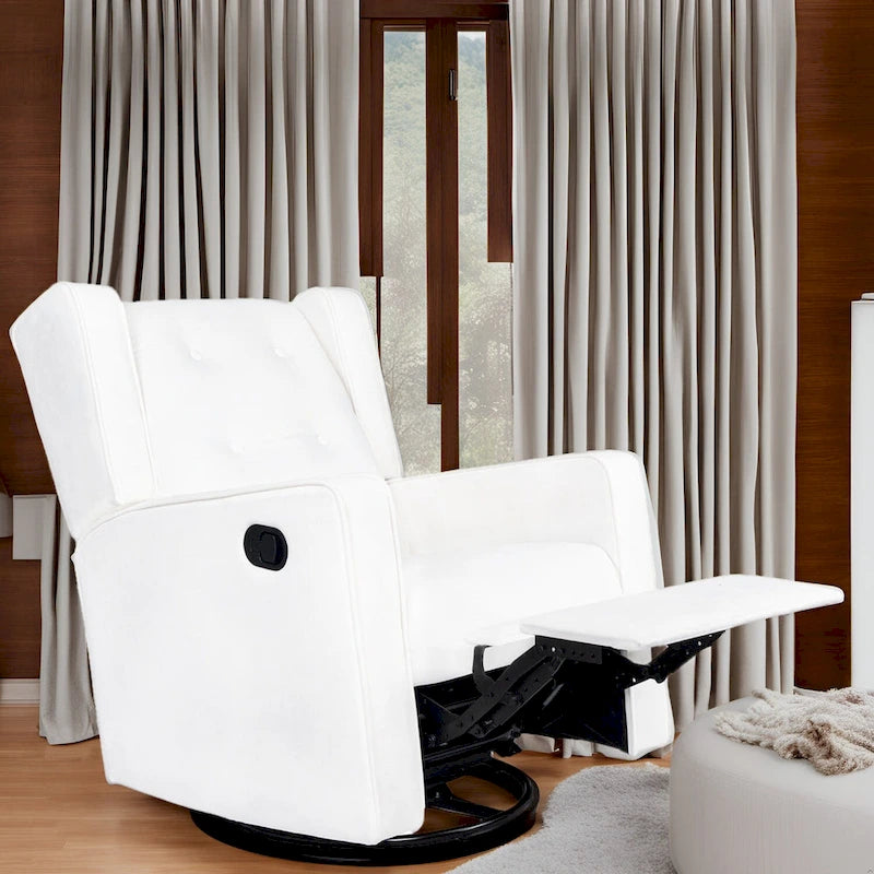 Fauteuil inclinable, pivotant et berçant en bois massif avec revêtement en microfibre, pour salon, chambre à coucher