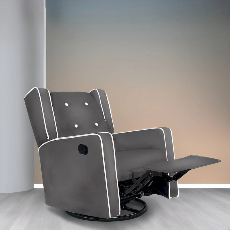 Fauteuil inclinable, pivotant et berçant en bois massif avec revêtement en microfibre, pour salon, chambre à coucher