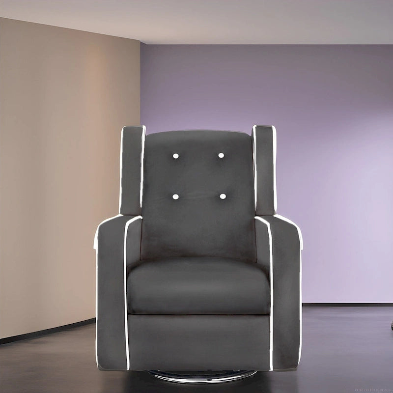 Fauteuil inclinable, pivotant et berçant en bois massif avec revêtement en microfibre, pour salon, chambre à coucher
