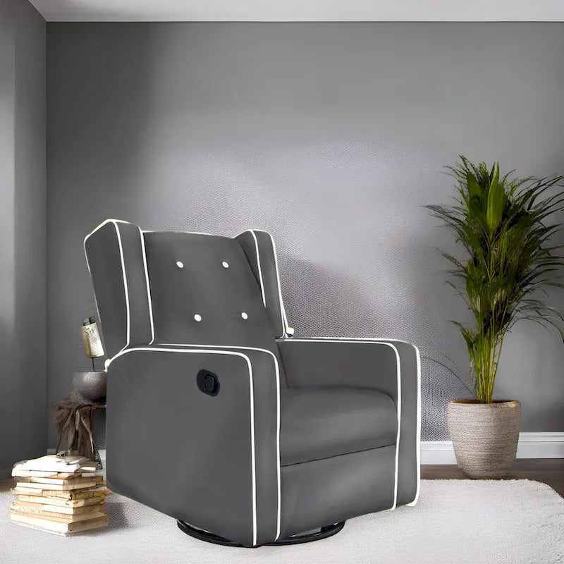 Fauteuil inclinable, pivotant et berçant en bois massif avec revêtement en microfibre, pour salon, chambre à coucher