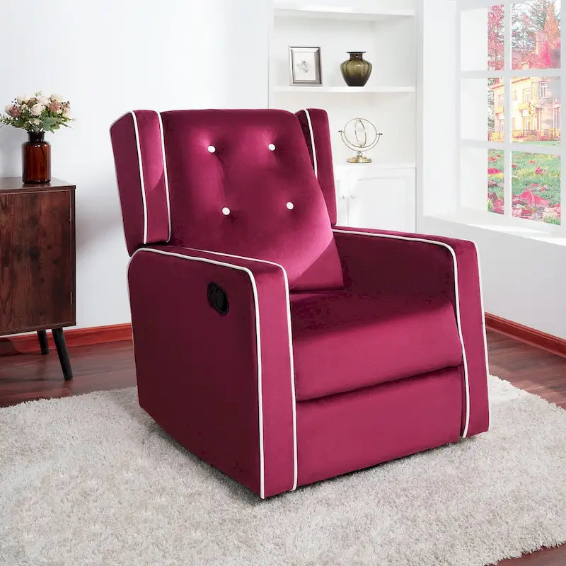 Fauteuil inclinable, pivotant et berçant en bois massif avec revêtement en microfibre, pour salon, chambre à coucher