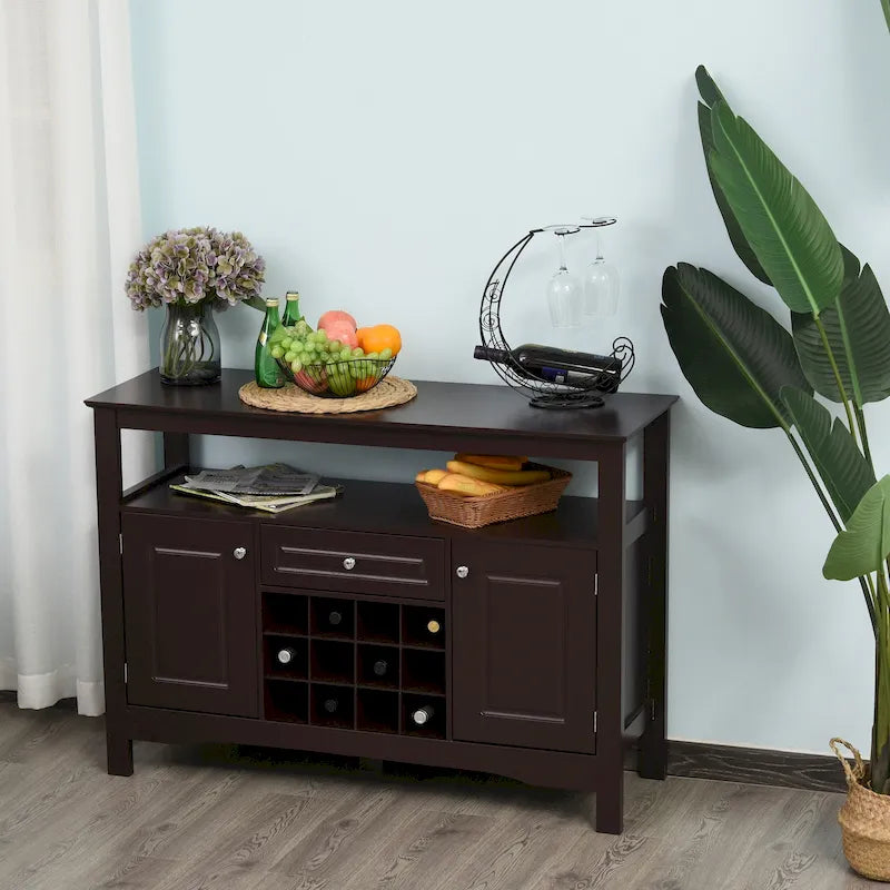 Buffet de cuisine moderne avec tiroir et casier à vin 12 bouteilles pour salon - 45,75*15,75*32,5