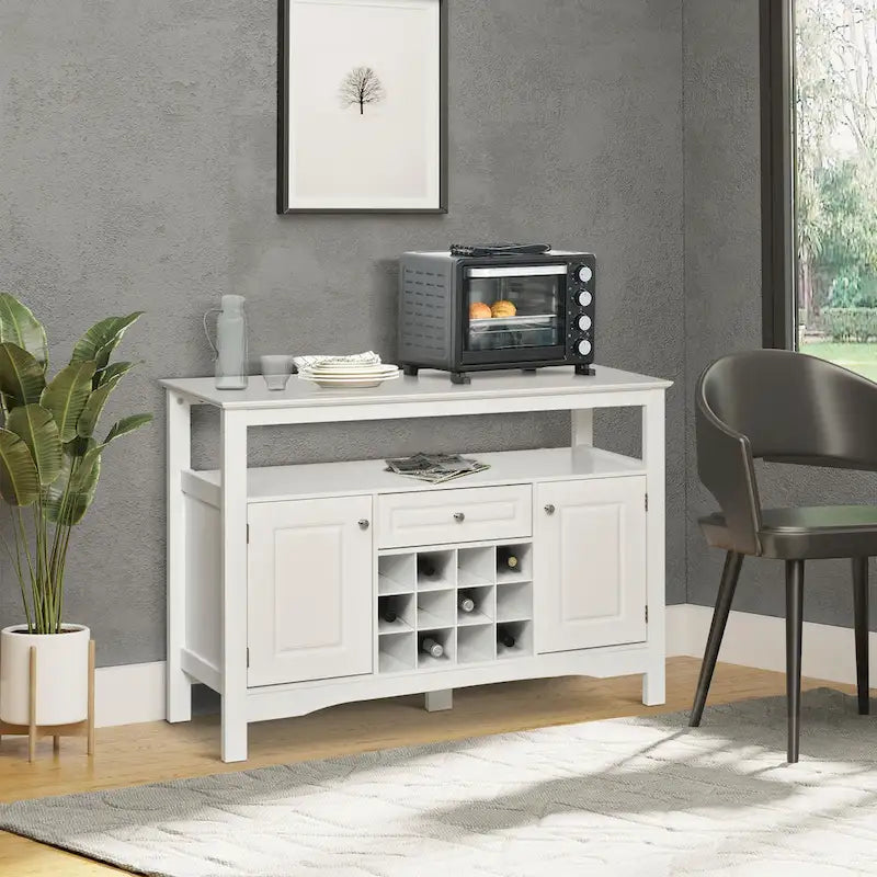 Buffet de cuisine moderne avec tiroir et casier à vin 12 bouteilles pour salon - 45,75*15,75*32,5