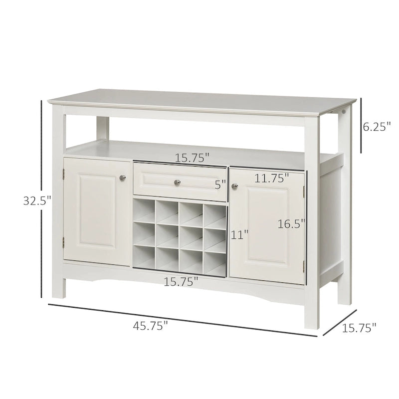 Buffet de cuisine moderne avec tiroir et casier à vin 12 bouteilles pour salon - 45,75*15,75*32,5