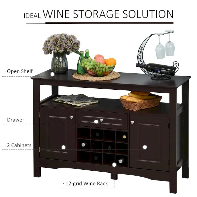 Buffet de cuisine moderne avec tiroir et casier à vin 12 bouteilles pour salon - 45,75*15,75*32,5