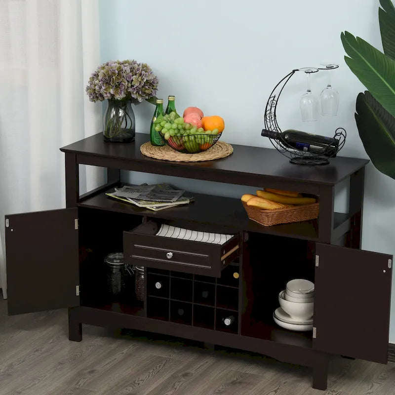 Buffet de cuisine moderne avec tiroir et casier à vin 12 bouteilles pour salon - 45,75*15,75*32,5