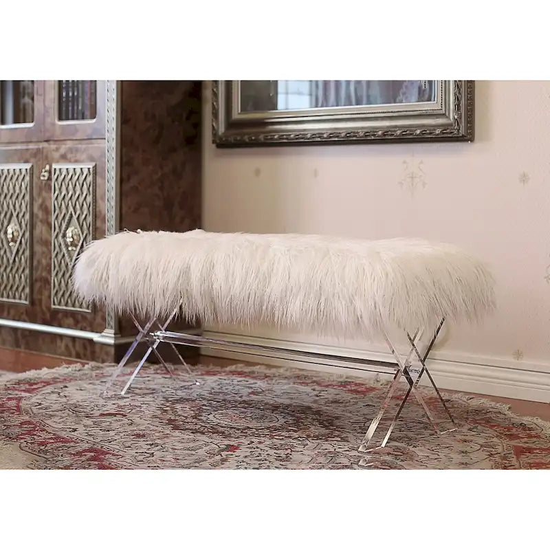 Banc en fausse fourrure avec pieds en X Meubles de la meilleure qualité