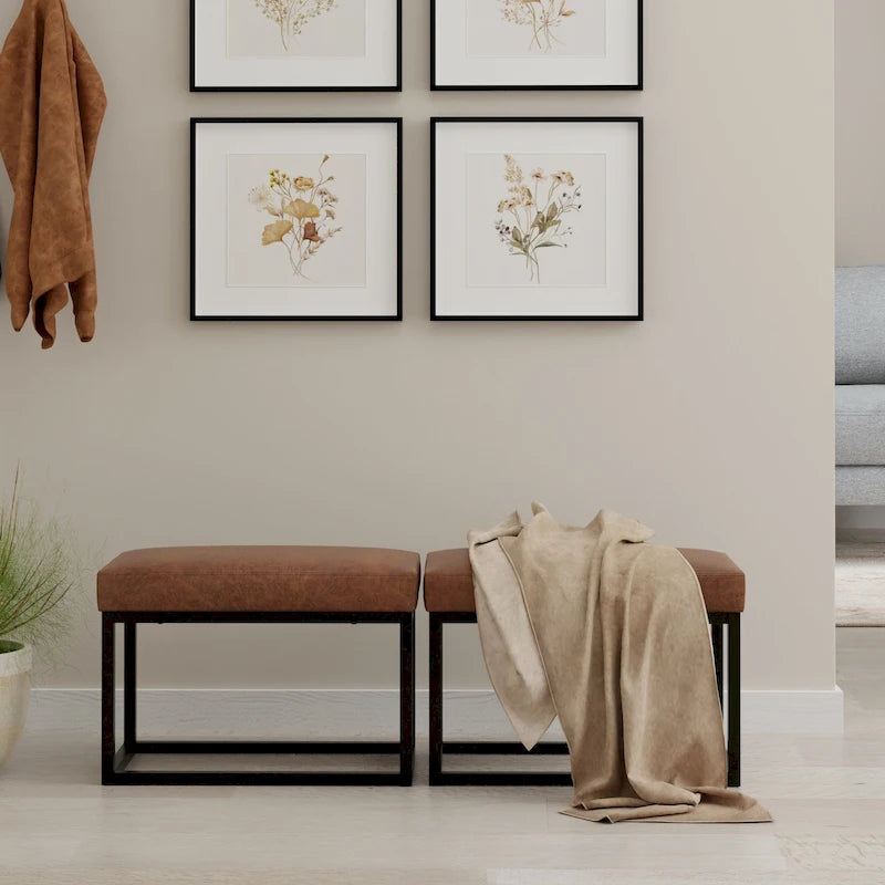 Banc Pouf Contemporain Rectangulaire de 26 Pouces de Large en Similicuir