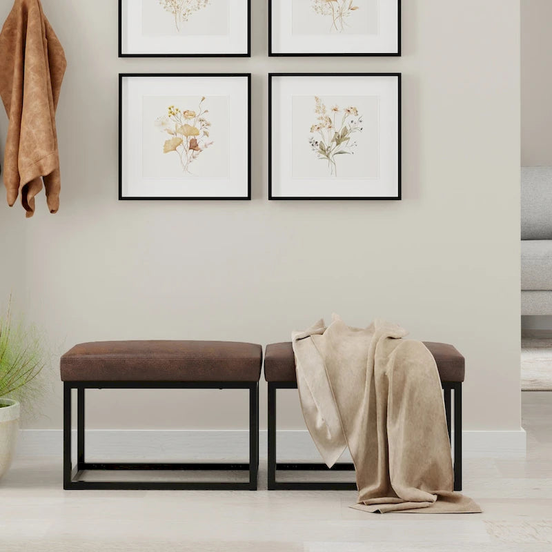 Banc Pouf Contemporain Rectangulaire de 26 Pouces de Large en Similicuir