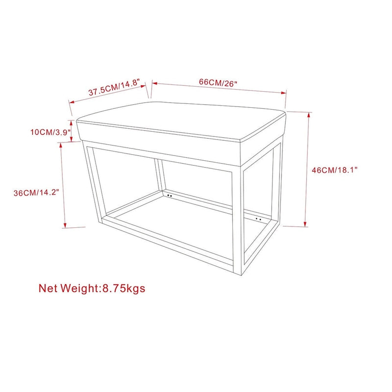 Banc Pouf Contemporain Rectangulaire de 26 Pouces de Large en Similicuir