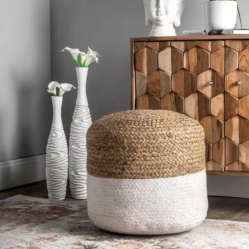 Pouf ottoman en jute tressé