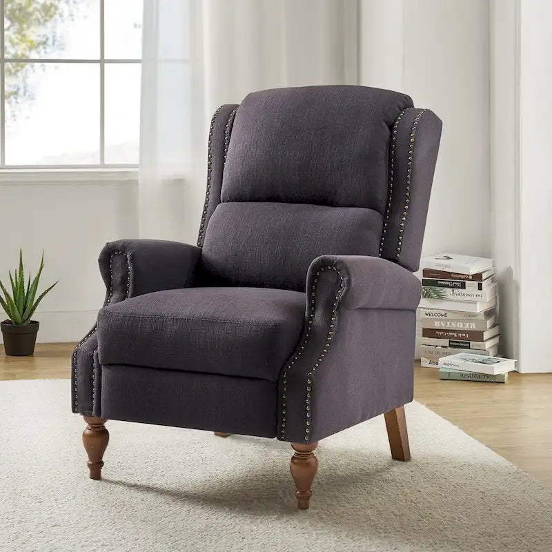 Fauteuil inclinable manuel traditionnel à accoudoirs arrondis avec pieds en bois massif, par