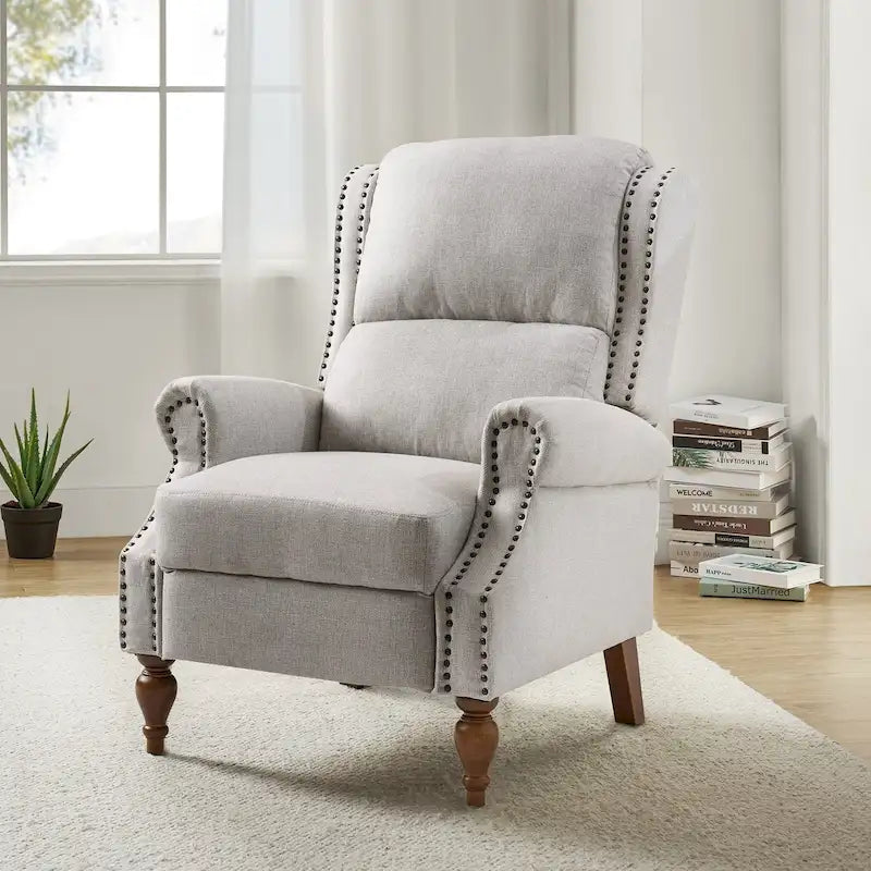 Fauteuil inclinable manuel traditionnel à accoudoirs arrondis avec pieds en bois massif, par