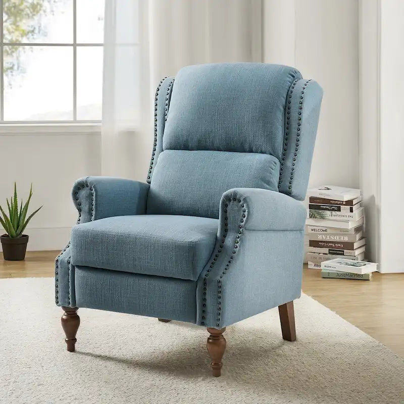 Fauteuil inclinable manuel traditionnel à accoudoirs arrondis avec pieds en bois massif, par