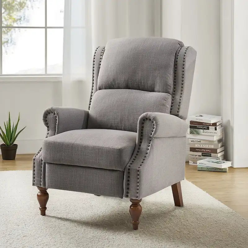 Fauteuil inclinable manuel traditionnel à accoudoirs arrondis avec pieds en bois massif, par