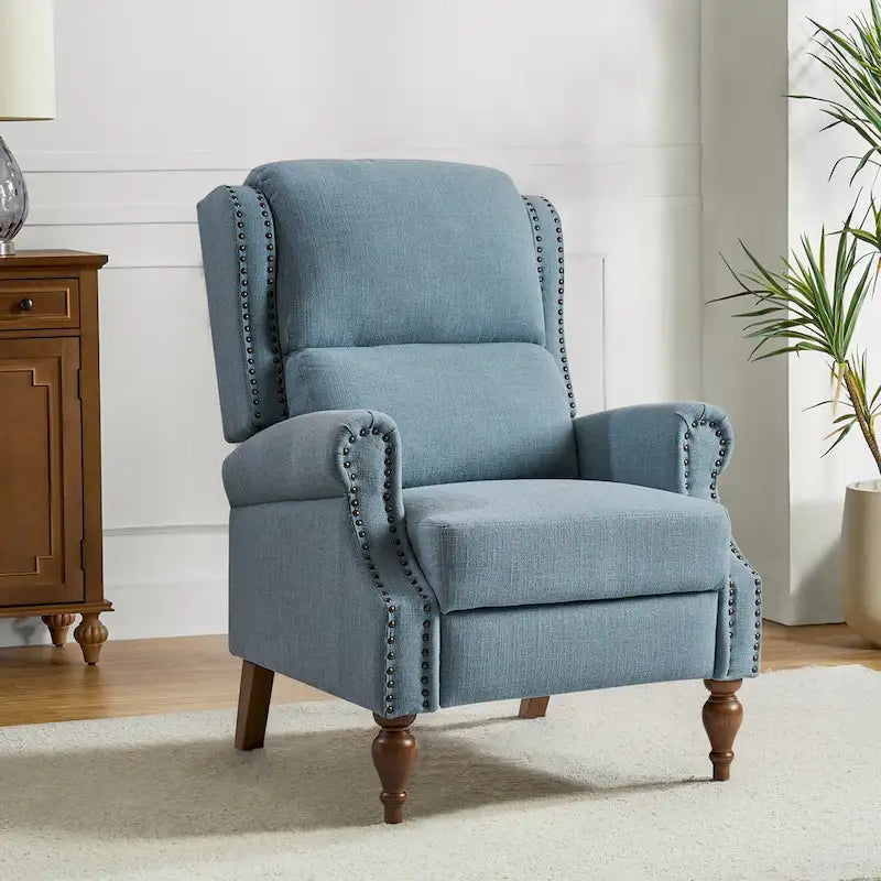 Fauteuil inclinable manuel traditionnel à accoudoirs arrondis avec pieds en bois massif, par