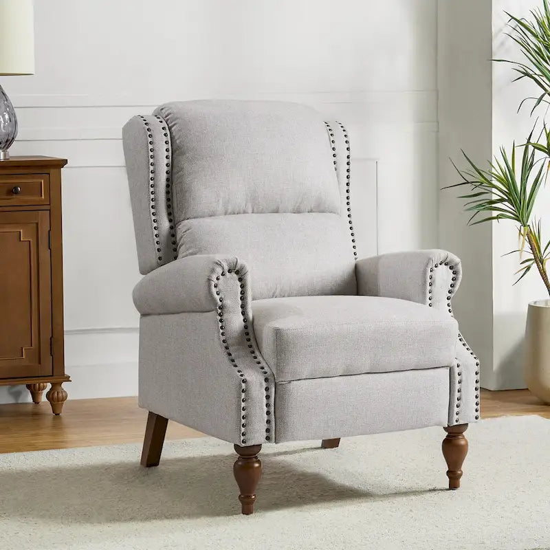 Fauteuil inclinable manuel traditionnel à accoudoirs arrondis avec pieds en bois massif, par
