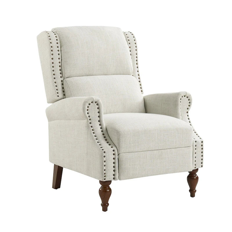 Fauteuil inclinable manuel traditionnel à accoudoirs arrondis avec pieds en bois massif, par