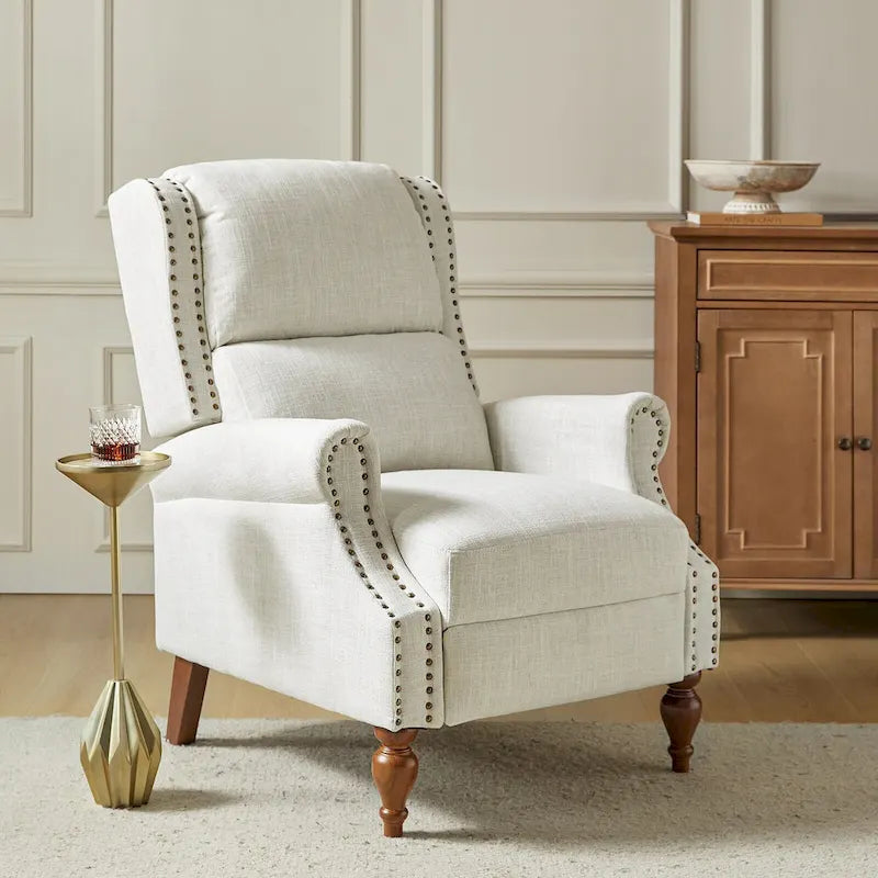 Fauteuil inclinable manuel traditionnel à accoudoirs arrondis avec pieds en bois massif, par