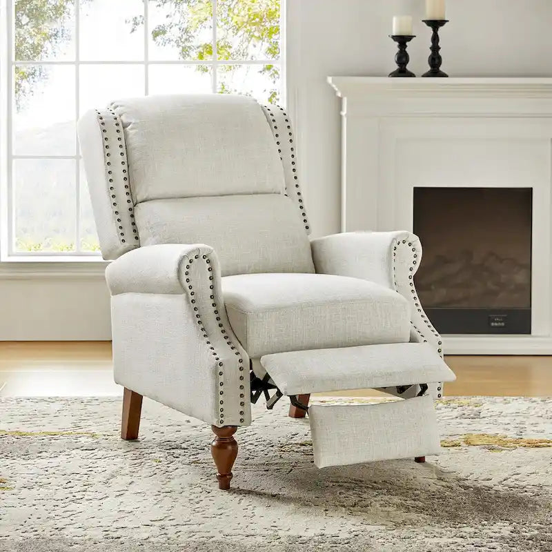 Fauteuil inclinable manuel traditionnel à accoudoirs arrondis avec pieds en bois massif, par
