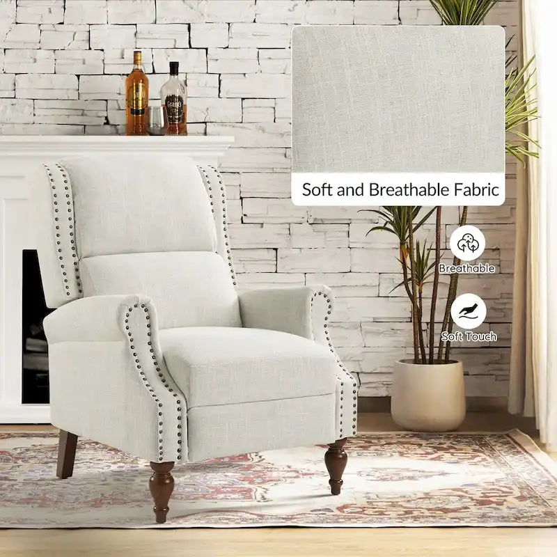 Fauteuil inclinable manuel traditionnel à accoudoirs arrondis avec pieds en bois massif, par