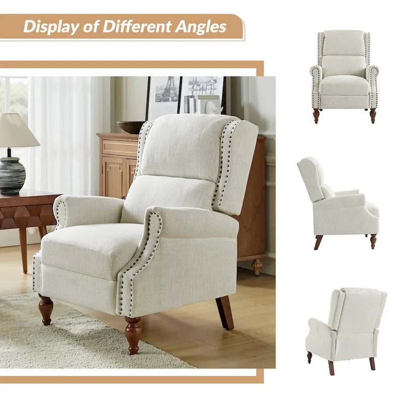 Fauteuil inclinable manuel traditionnel à accoudoirs arrondis avec pieds en bois massif, par