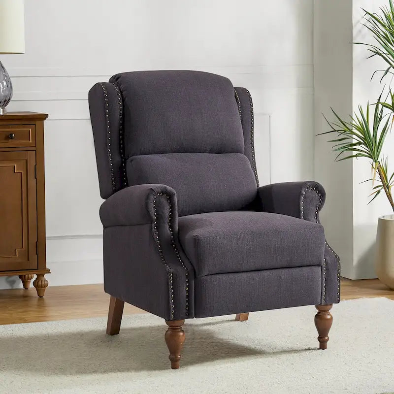 Fauteuil inclinable manuel traditionnel à accoudoirs arrondis avec pieds en bois massif, par