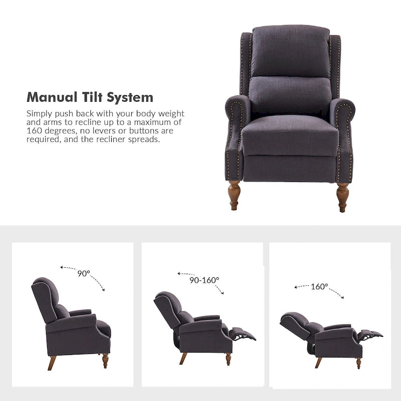 Fauteuil inclinable manuel traditionnel à accoudoirs arrondis avec pieds en bois massif, par
