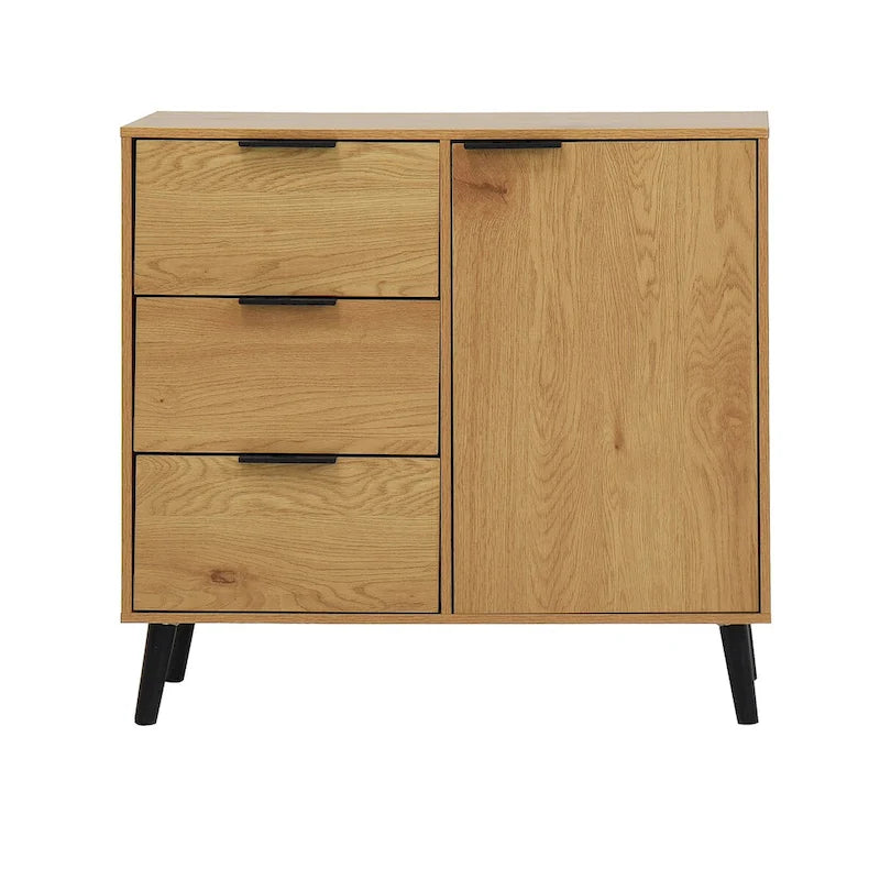 Meuble de rangement avec 3 tiroirs et une étagère réglable, buffet style Mid-Century avec porte, meuble d'appoint pour salon, bureau à domicile