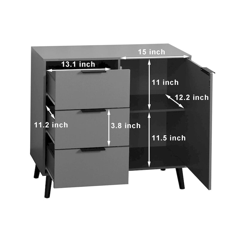 Meuble de rangement avec 3 tiroirs et une étagère réglable, buffet style Mid-Century avec porte, meuble d'appoint pour salon, bureau à domicile