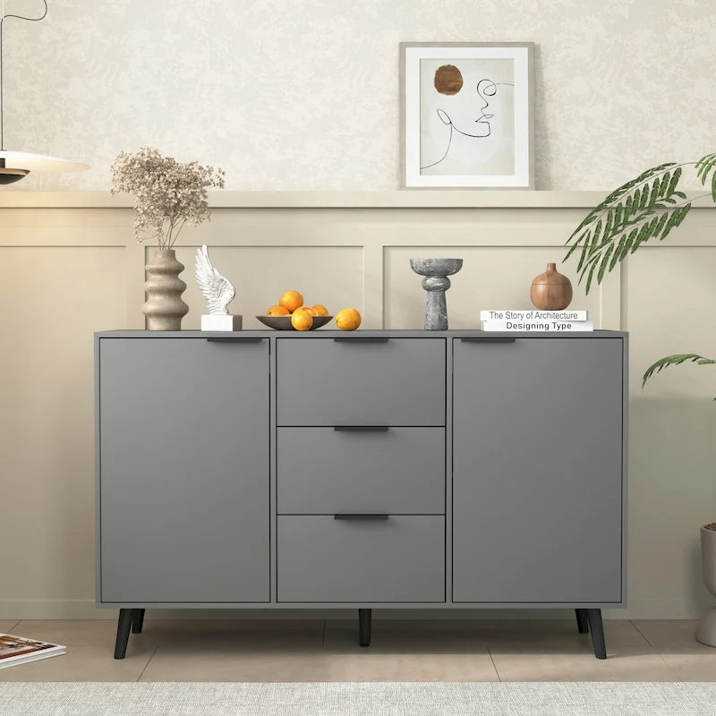 Bahut commode de rangement, Meuble de bar à café en bois avec tiroirs et portes