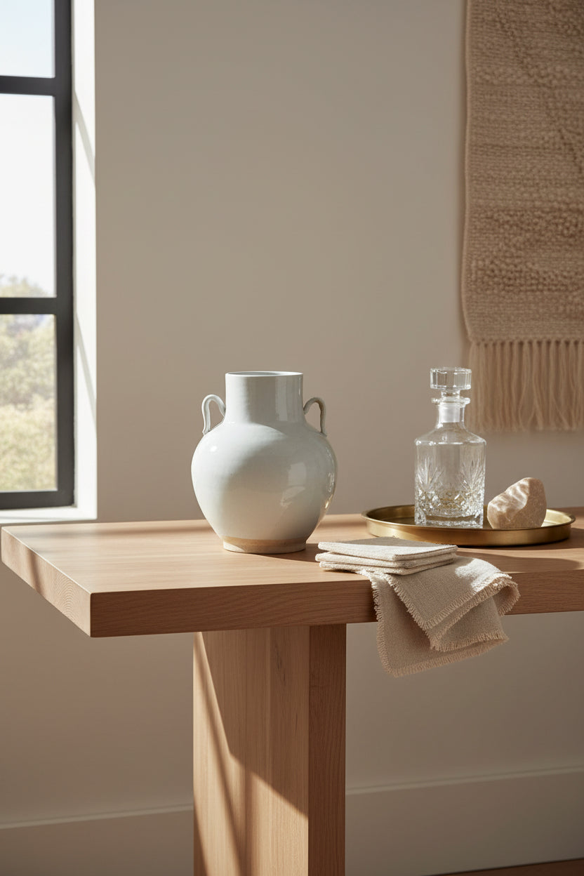 Vase en porcelaine fait main avec glaçure mate blanc cassé pour n'importe quelle pièce