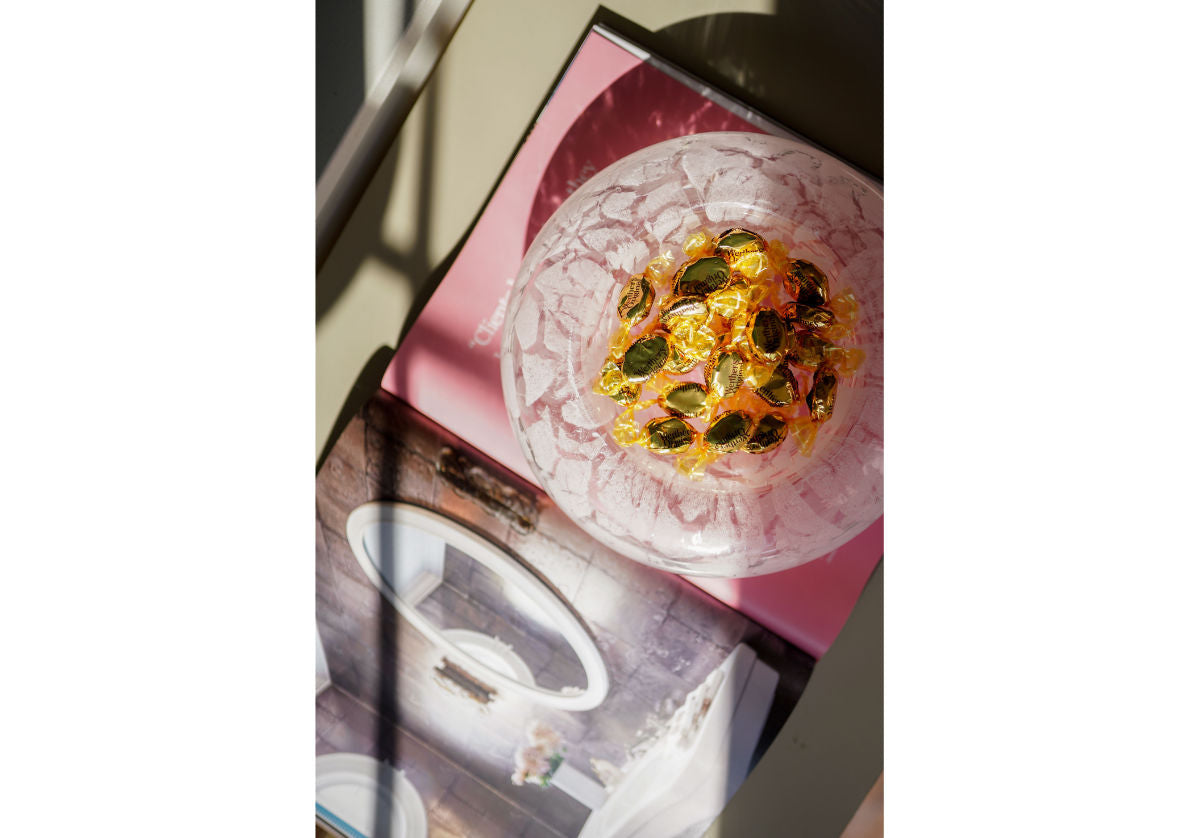 Vide-poche en verre rose soufflé à la main avec motif italien complexe pour entrée