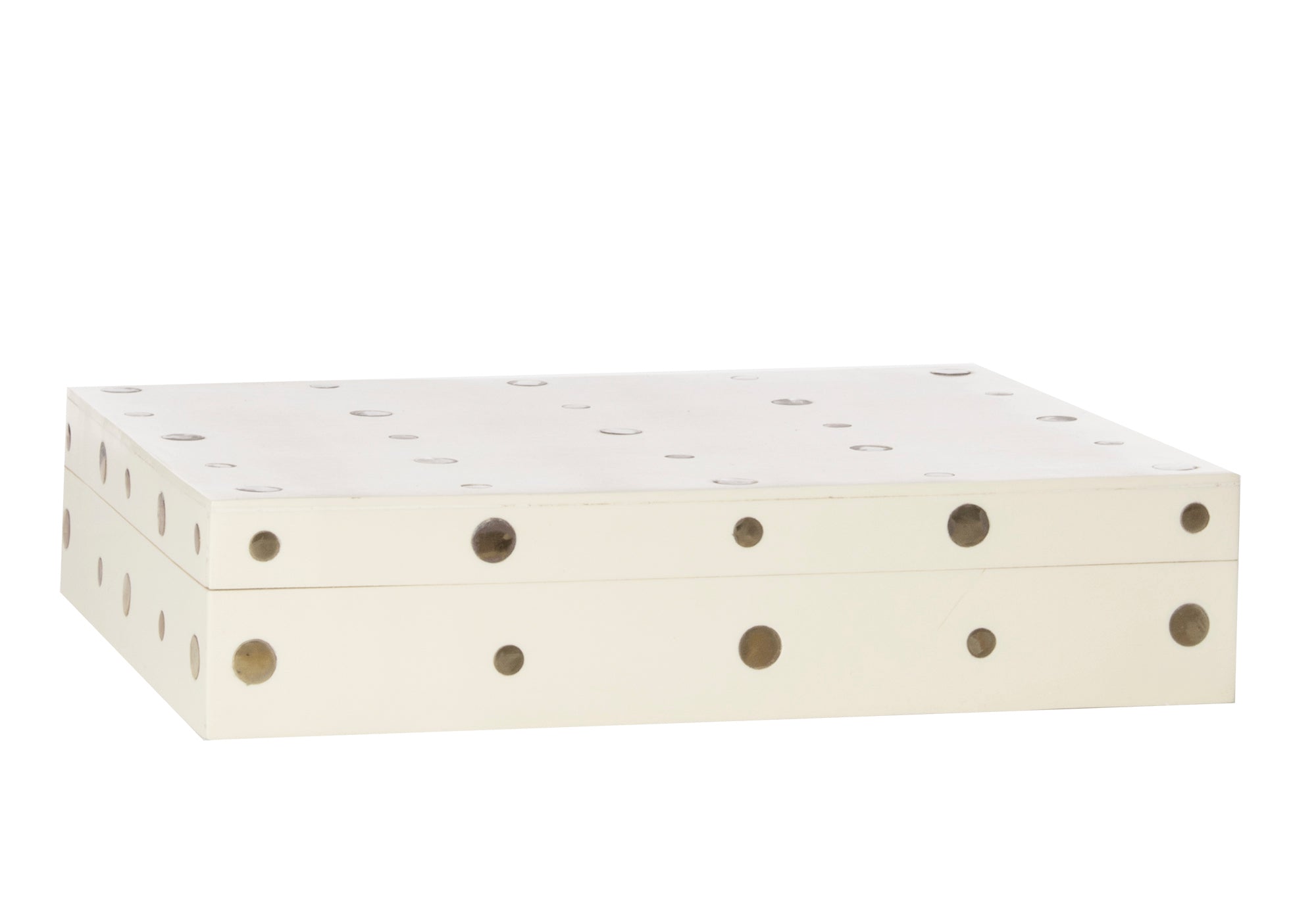 Boîte décorative beige à pois incrustés de laiton, avec forme de vide-poches polyvalent pour toute pièce
