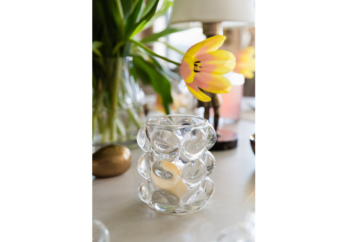 Photophore bulle en verre texturé, forme arrondie polyvalente pour toutes les pièces