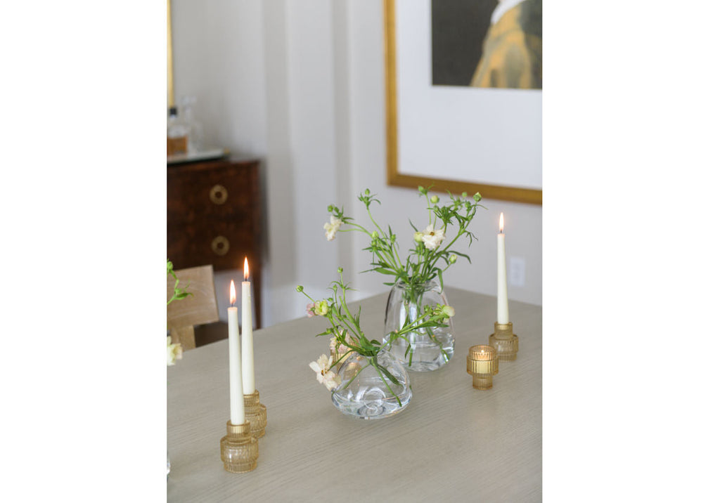 Vase en verre transparent artisanal avec texture alvéolée soufflée à la main pour toute pièce