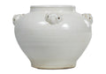 Pot en céramique vieillie couleur ivoire, orné d'une gargouille et d'une touche d'élégance européenne, idéal pour console et table à manger.