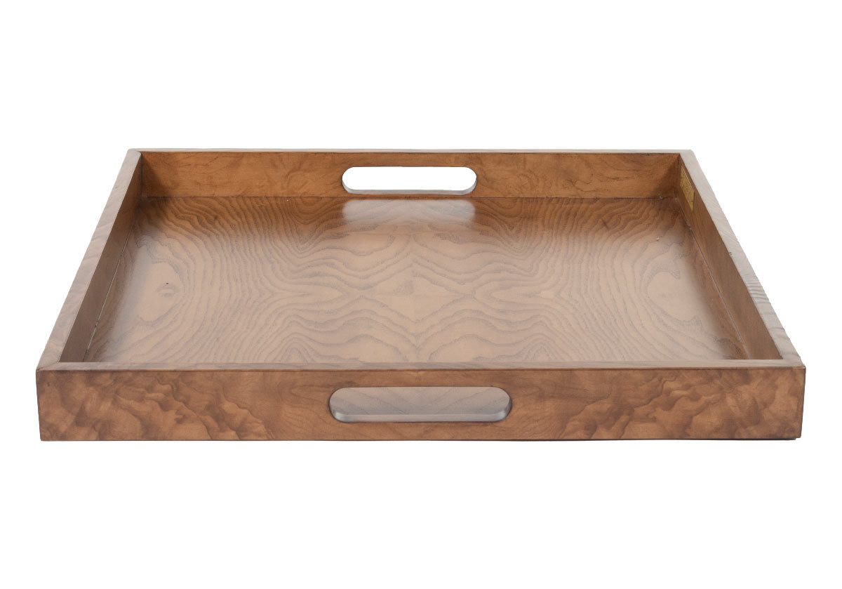 Plateau en bois de loupe avec grain naturel luxueux pour coiffeuse et chariot de bar