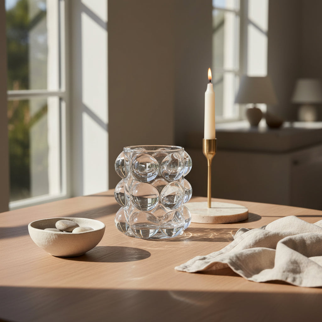 Photophore bulle en verre texturé, forme arrondie polyvalente pour toutes les pièces