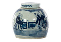 Vase temple en porcelaine bleue avec motif de figurines peintes à la main pour salon