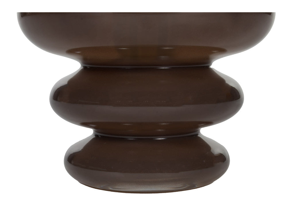 Vase sculptural en verre teinté cacao avec texture à canaux horizontaux pour le salon