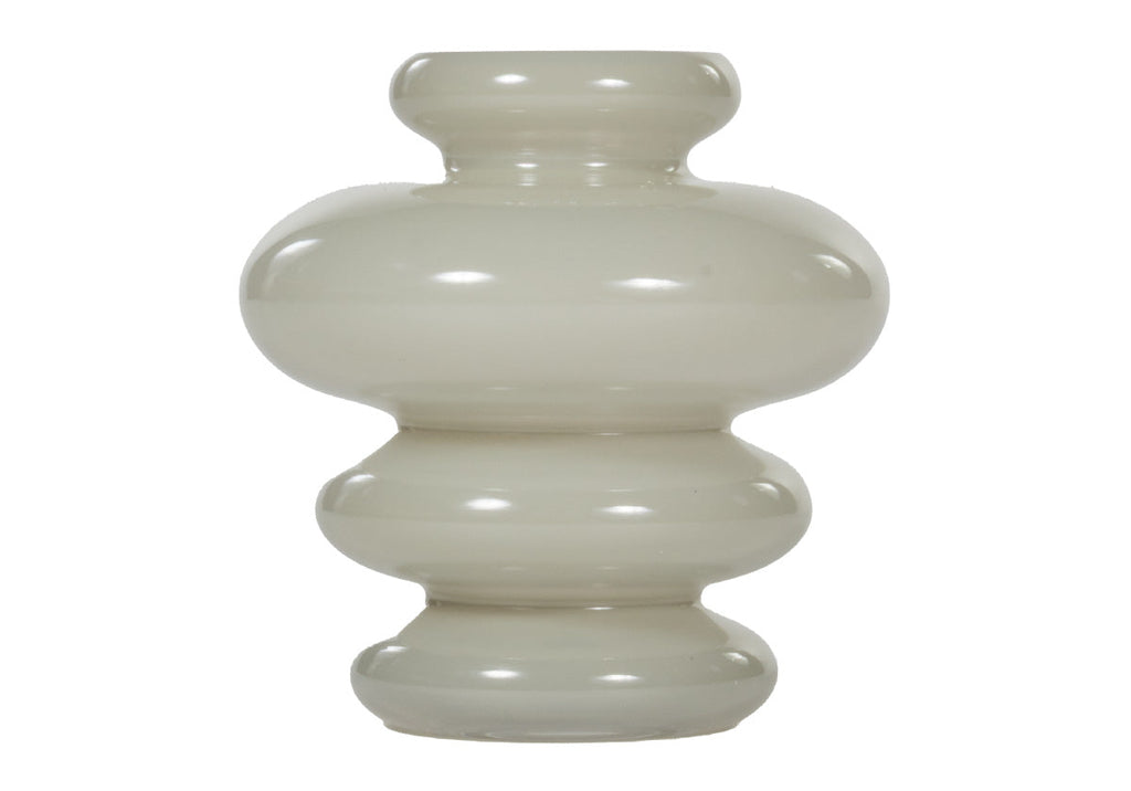 Vase sculptural en verre gris avec texture striée horizontale pour salon