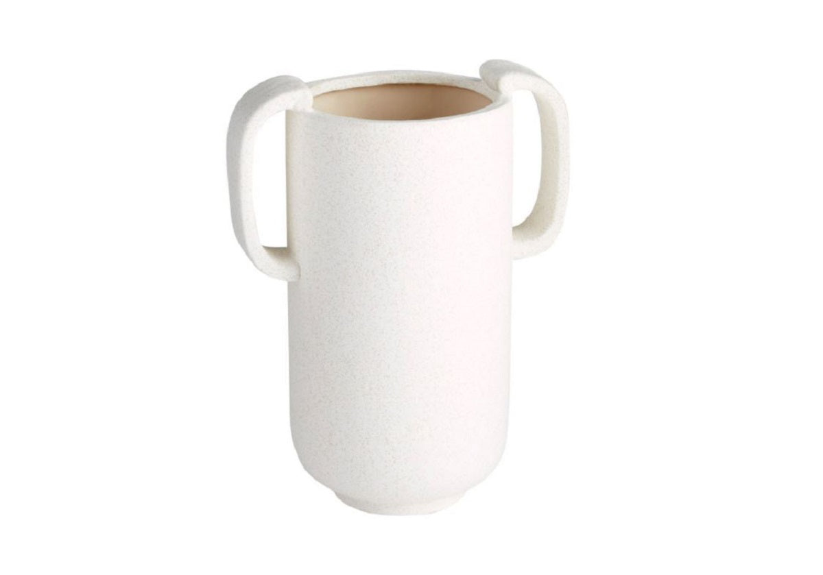Vase en céramique moderne avec finition lustrée sablée et poignées symétriques pour toute pièce