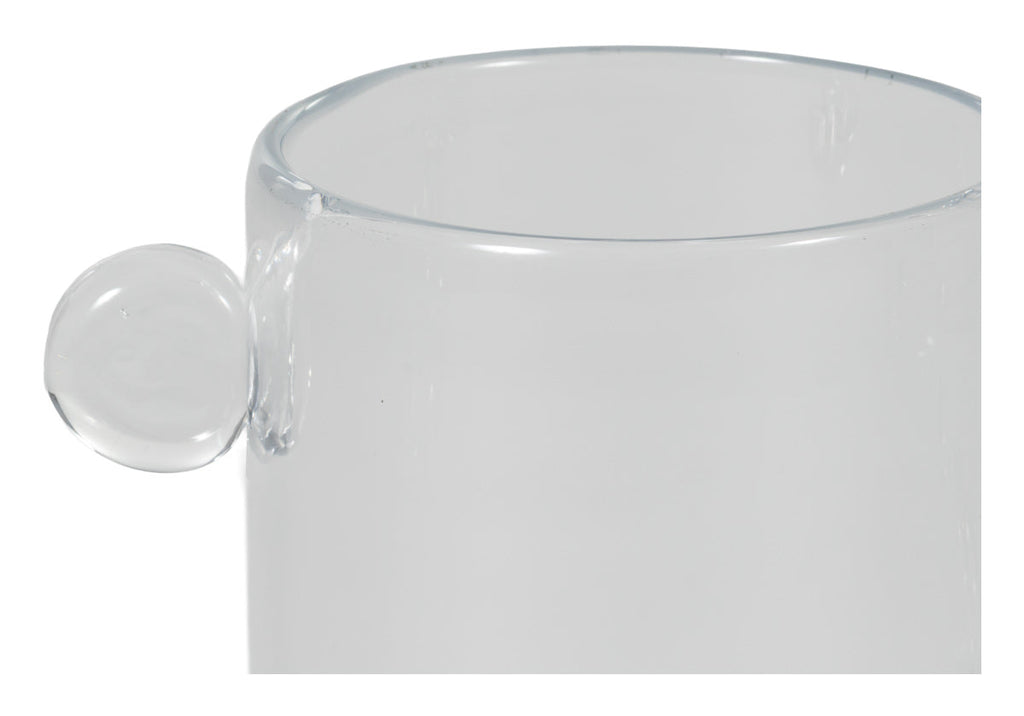 Vase sculptural artisanal en verre transparent avec poignées arrondies pour n'importe quelle pièce
